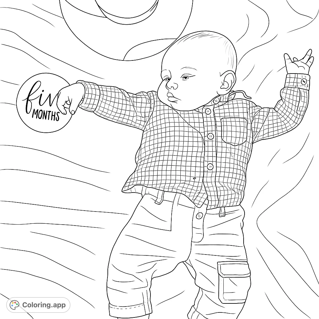 A charming baby in a plaid shirt and pants, lying on a soft blanket with a milestone disc and a hat. Perfect for celebrating precious moments.