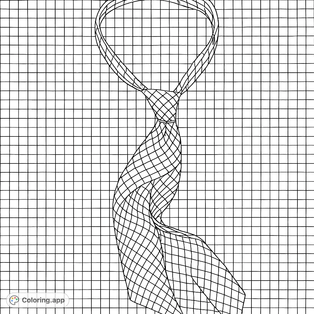 A detailed coloring page featuring a classic fabric tie with a gingham pattern, tied in a knot, set against a matching patterned background. Perfect for pattern enthusiasts.