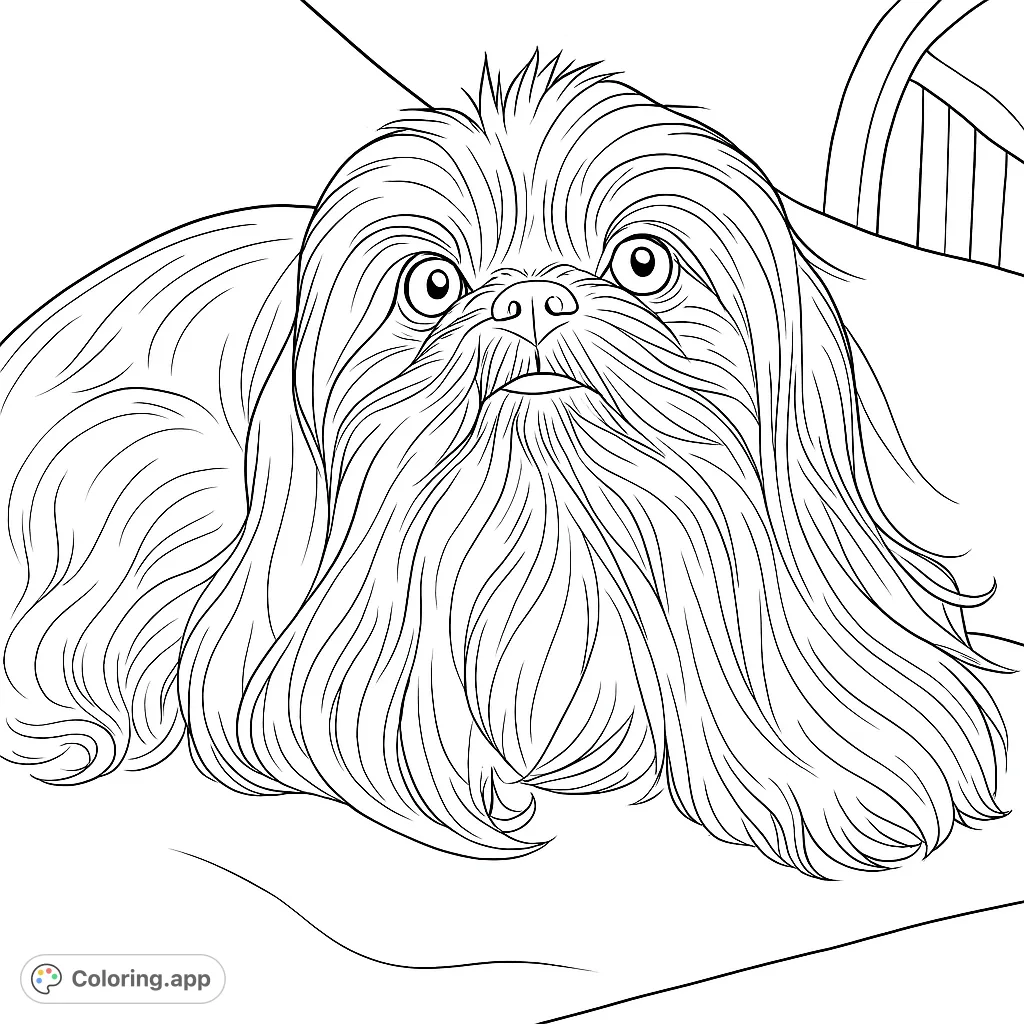 A charming shaggy dog with expressive eyes, lying comfortably. This delightful canine portrait is perfect for dog lovers to bring to life with their favorite shades.