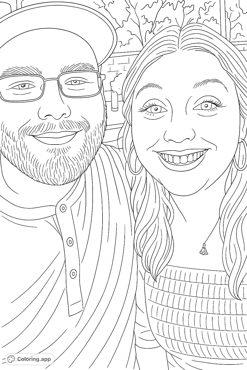 A heartwarming close-up portrait of a smiling couple, perfect for personalizing with your favorite hues. Capture their joy and create a unique memory.