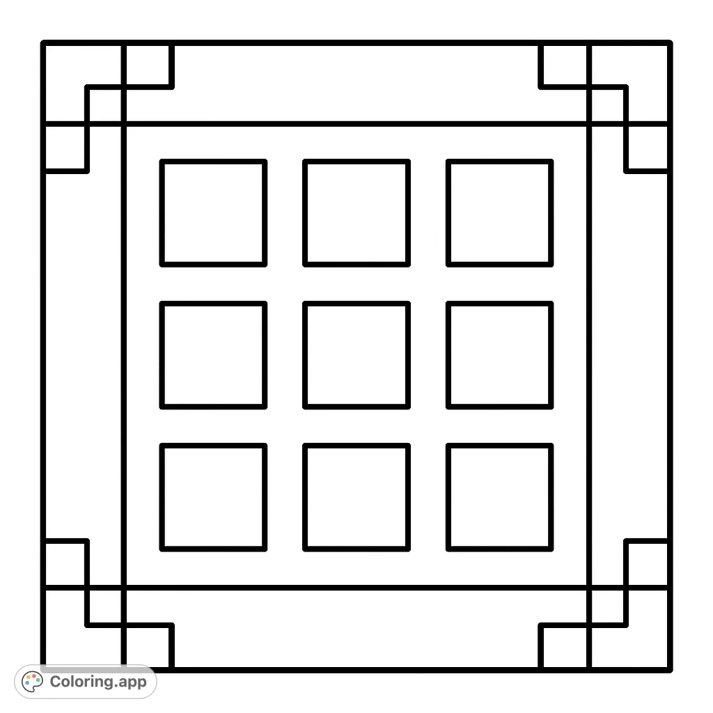 A blocky, pixel-art inspired crafting grid with a 3x3 pattern, perfect for fans of building games. Unleash your creativity on this geometric design!
