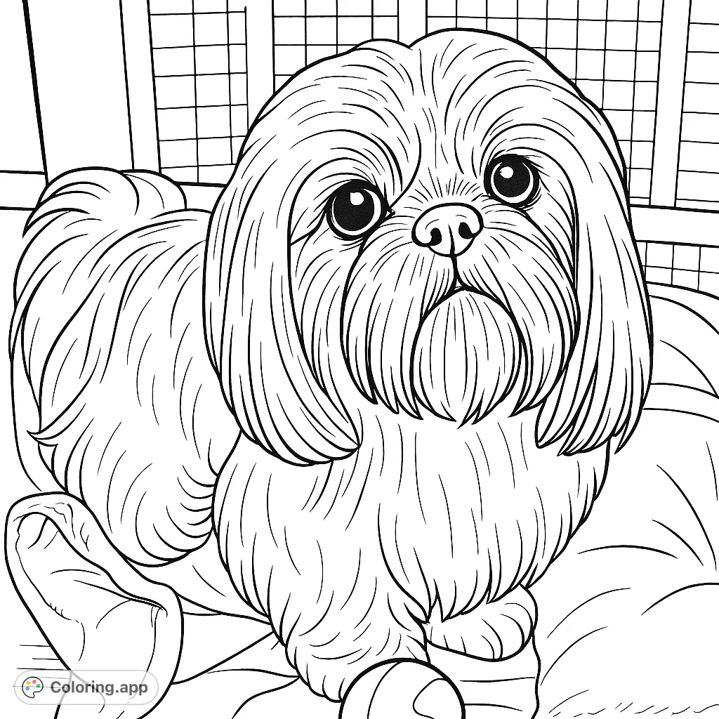 Capture the charm of a fluffy Shih Tzu with this delightful coloring page. Perfect for dog lovers to bring this adorable companion to life with their favorite hues.
