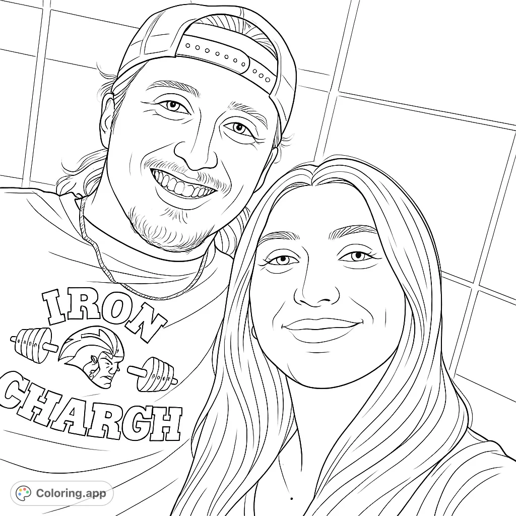 A cheerful coloring page featuring a smiling man and woman in a close-up portrait, perfect for personalizing with your favorite hues.