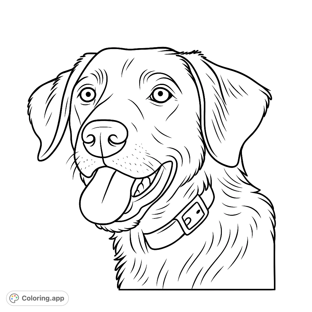 Capture the charm of a friendly dog with this detailed coloring page. Features an expressive face, floppy ears, and a unique collar.