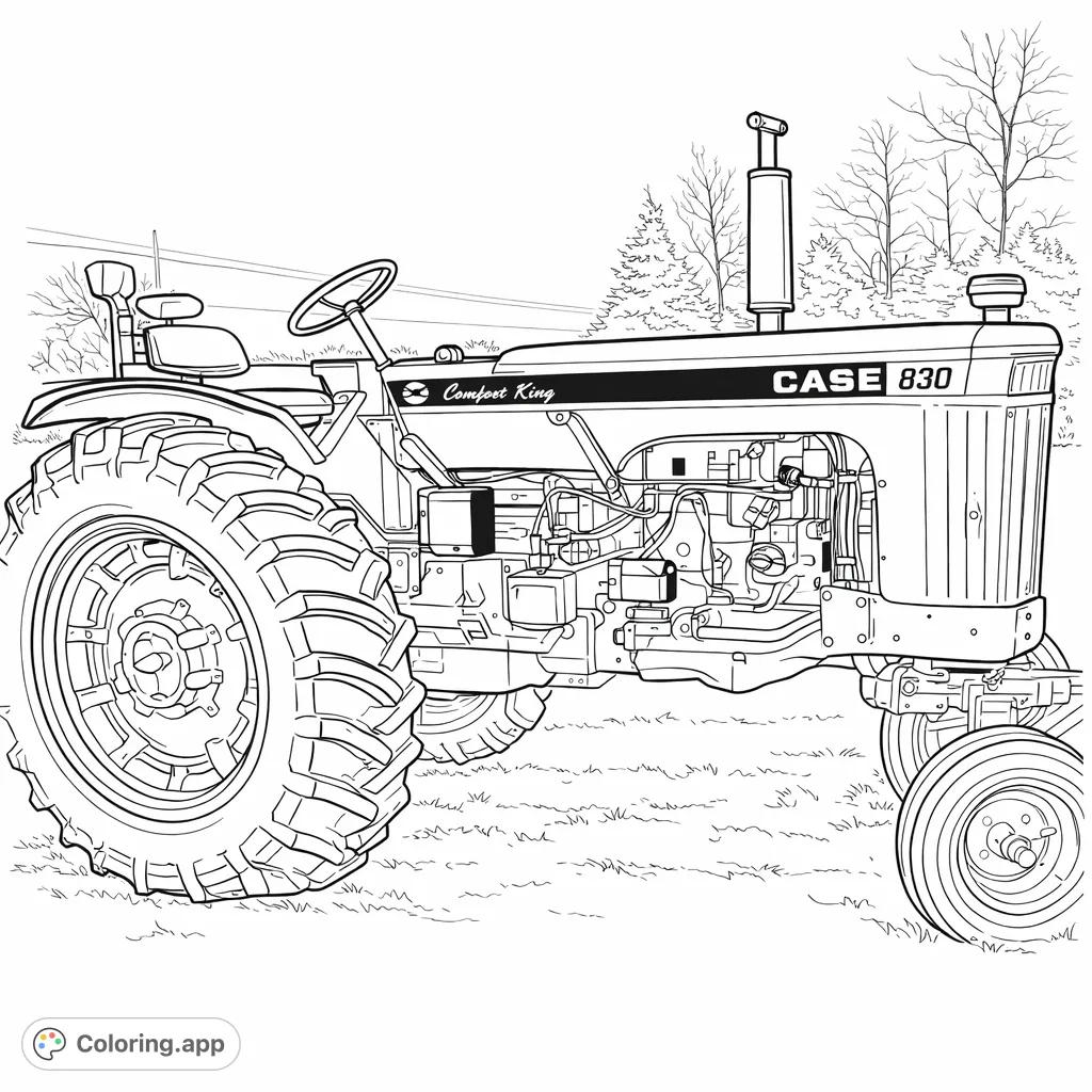 Color a detailed vintage farm tractor, perfect for enthusiasts of classic machinery and agricultural themes. Explore its robust features and mechanical intricacies.