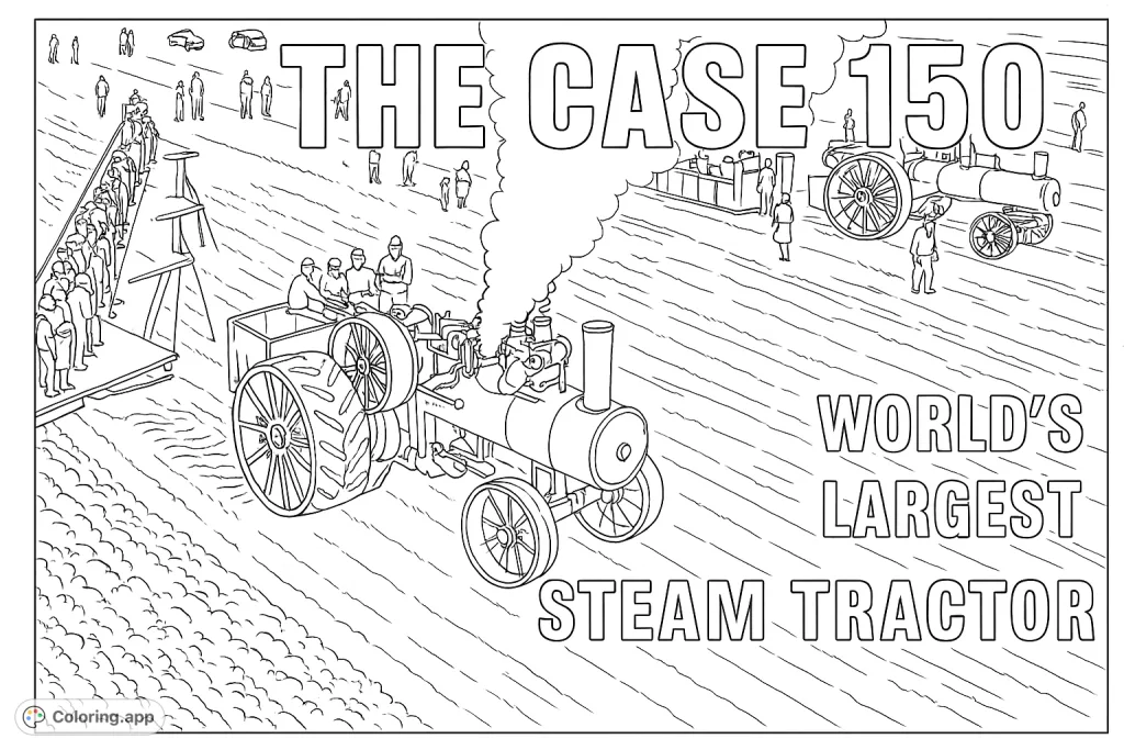 Experience the power of a giant vintage steam tractor pulling a massive plow, surrounded by spectators in a field.