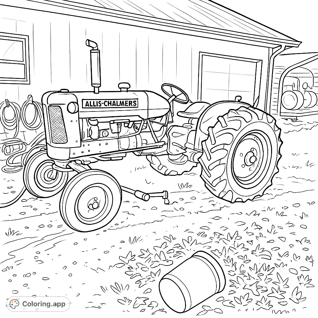 A detailed vintage farm tractor, ready for a new coat of creativity. Explore the intricate machinery and rustic charm of this classic vehicle.