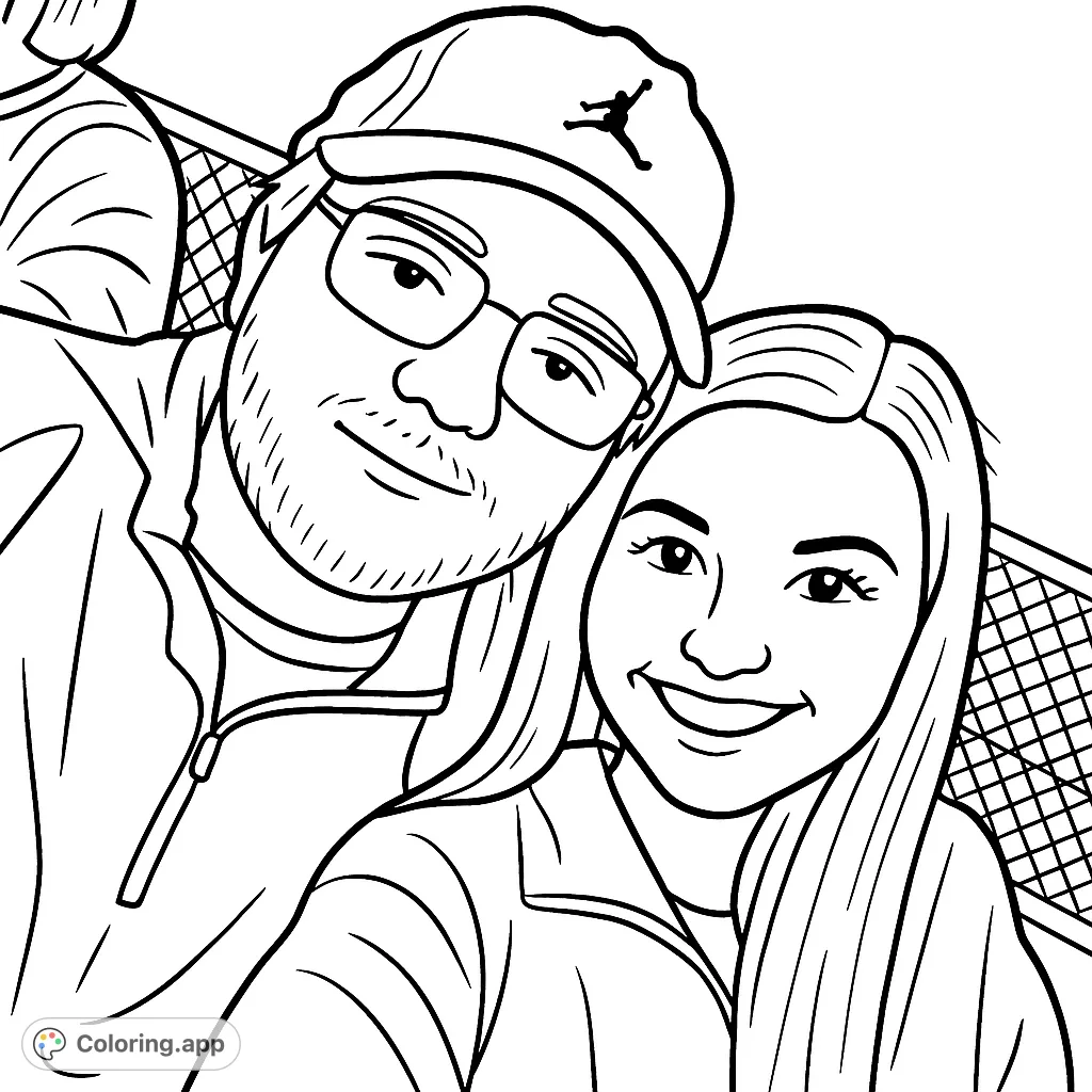 A heartwarming cartoony portrait of a smiling couple, perfect for a simple and sweet coloring experience. Capture their joy with your favorite shades.