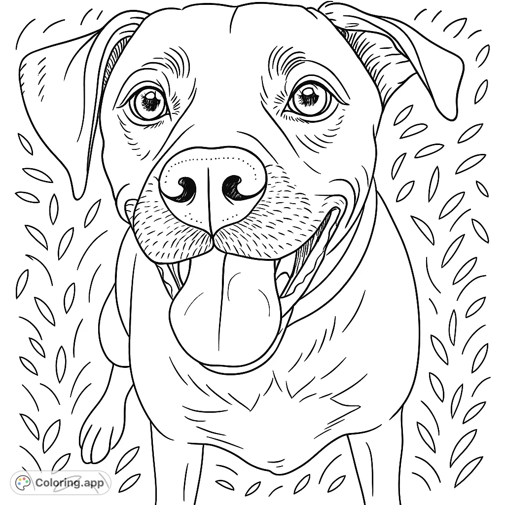 A cheerful dog with a wide smile and floppy ears, ready for a fun coloring adventure on a grassy background. Perfect for dog lovers!