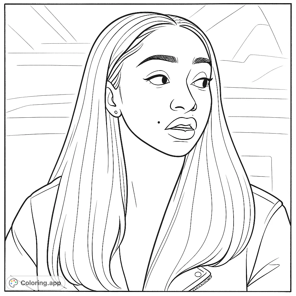 A captivating portrait of a woman with an expressive gaze, perfect for detailed coloring and exploring human emotion and realistic features.