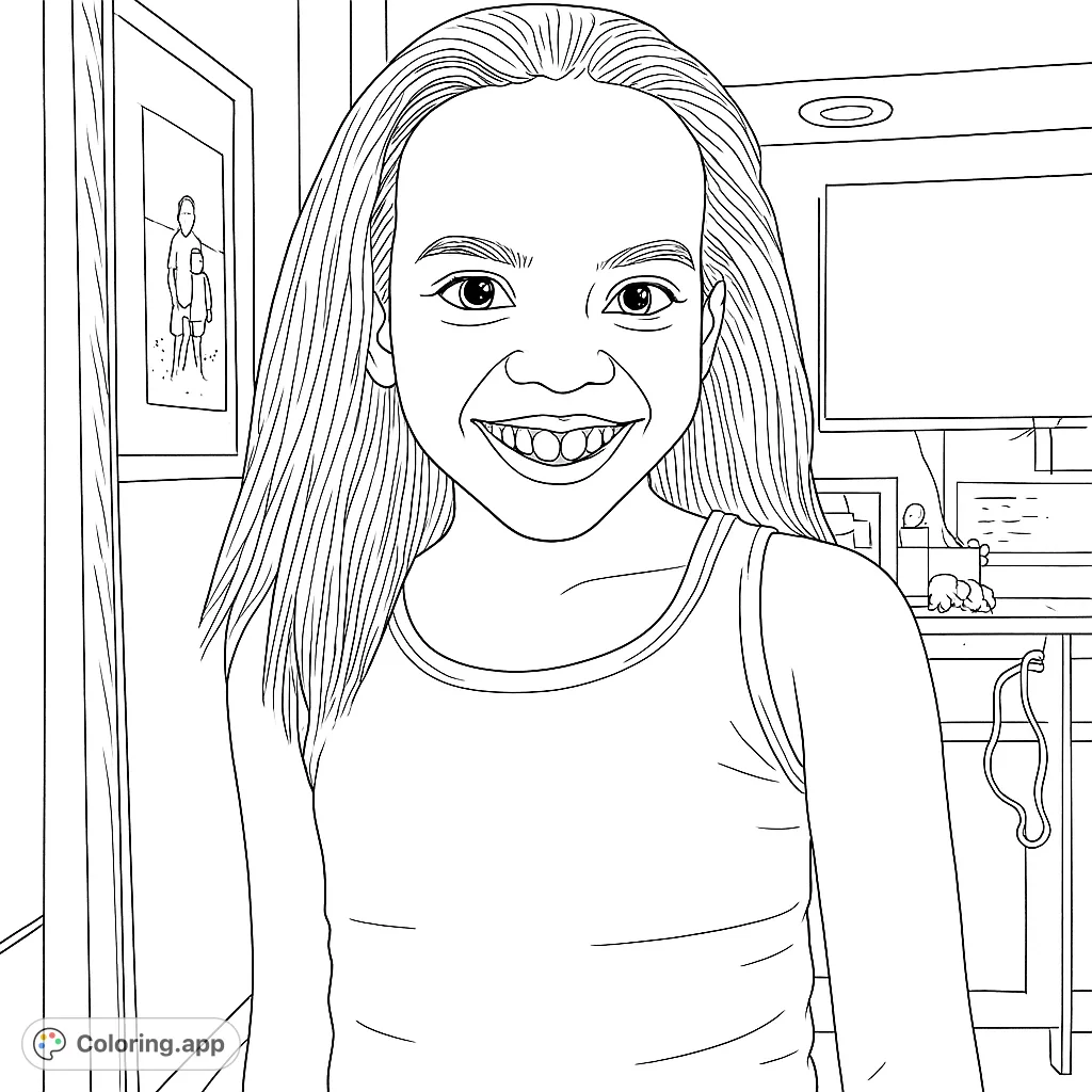 Capture the pure joy of a smiling child in this delightful portrait coloring page. Perfect for expressing happiness and creativity with every stroke.