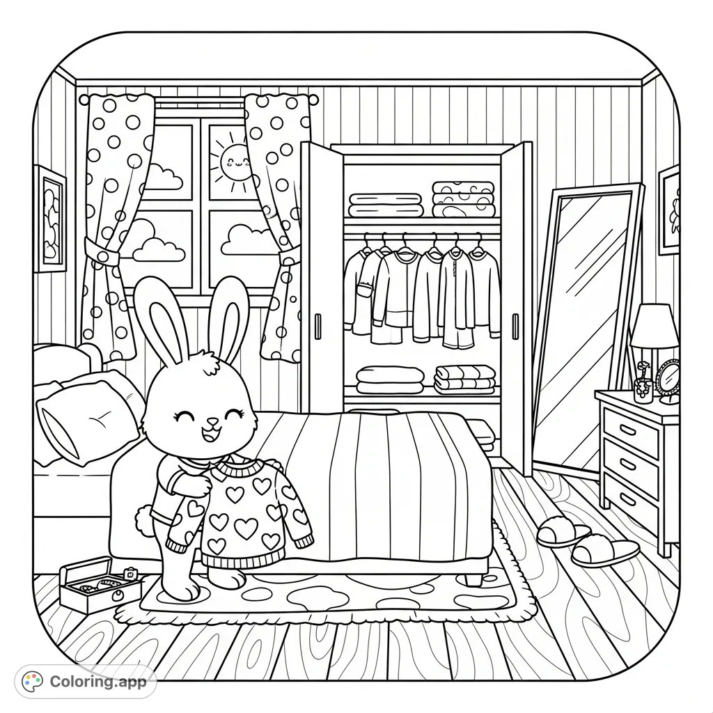 Kawaii Bunny Getting Dressed - Coloring.app