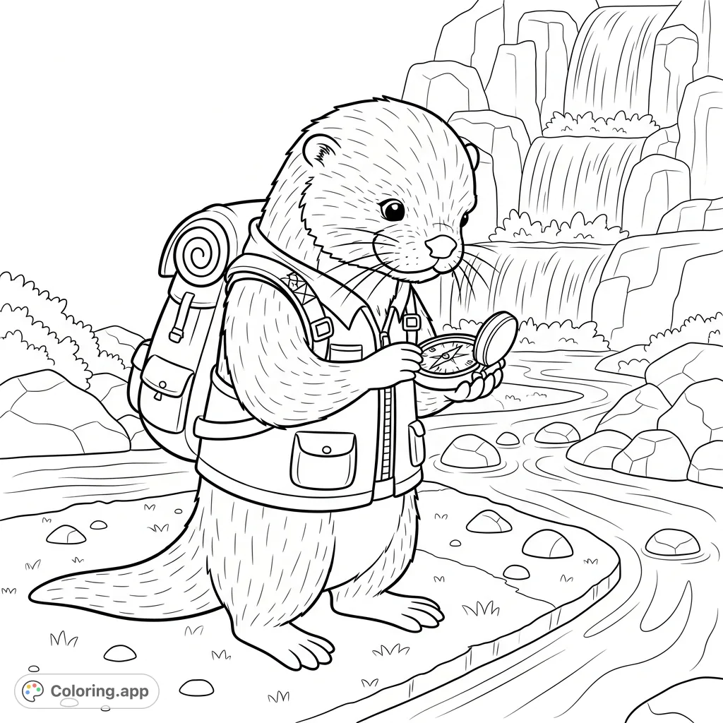 Explore the wild with a focused kawaii otter on an exciting trail adventure. A free printable kawaii otter coloring page for nature lovers!