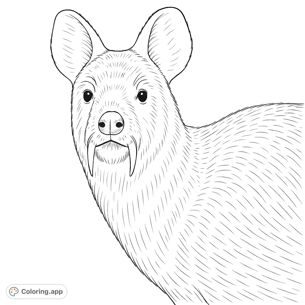 Discover the unique tusked deer in this captivating coloring page. Perfect for nature lovers to explore textures and shades.