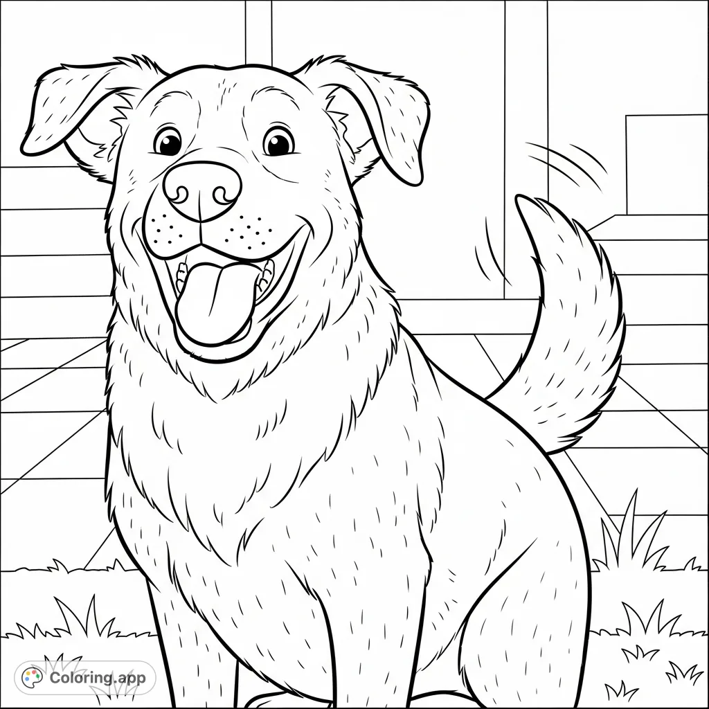 A delightful big dog coloring page, featuring a happy canine companion with a wagging tail and a joyful expression. Perfect for pet lovers of all ages.