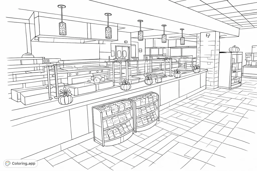 Explore a bustling cafeteria serving line with detailed stainless steel equipment, glass partitions, and snack displays. Perfect for capturing a common daily scene.
