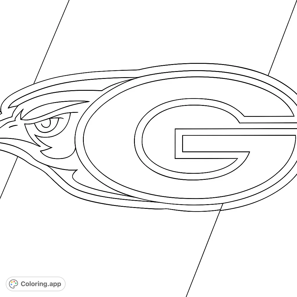 Color this dynamic logo featuring a stylized hawk head integrated with a bold letter 'G' against a geometric background. Perfect for school spirit!