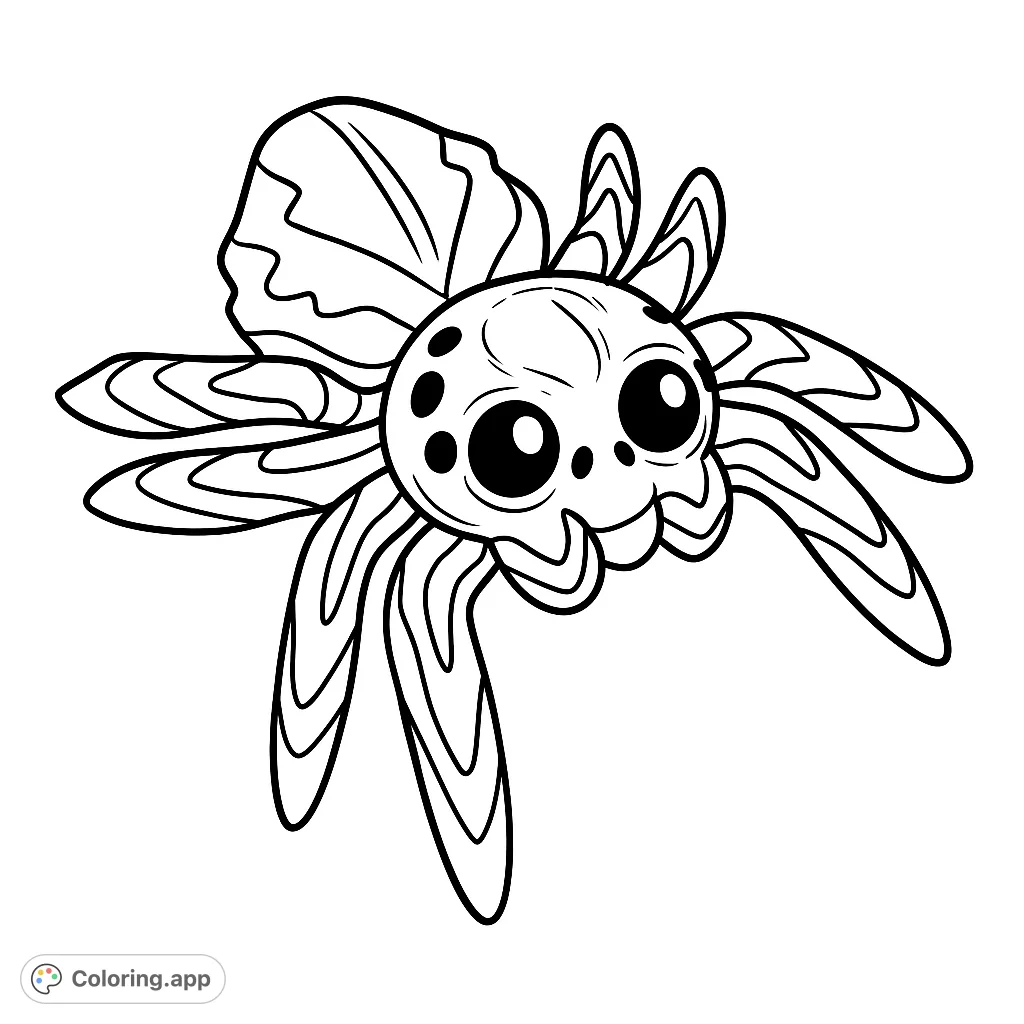 Color a charming, stylized spider with unique striped legs and multiple eyes. A fun and engaging arachnid design for all ages.