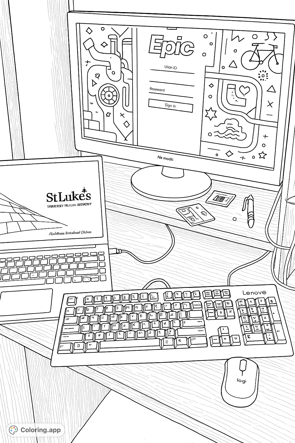 Modern Office Desk Setup - Coloring.app