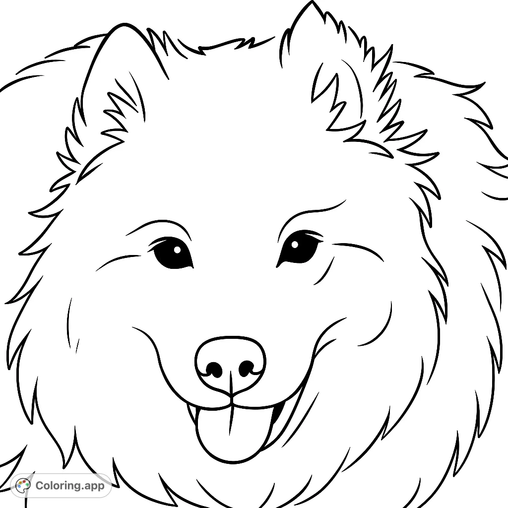 A delightful fluffy dog portrait coloring page, perfect for animal lovers. Capture the soft texture of its fur and expressive face.