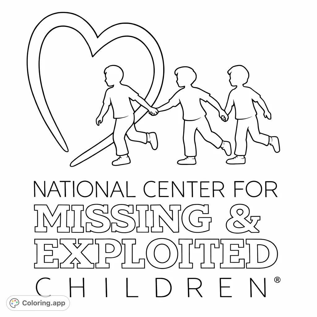 A heartwarming coloring page featuring three children holding hands, skipping within the embrace of a simple heart shape. Perfect for illustrating unity and hope.