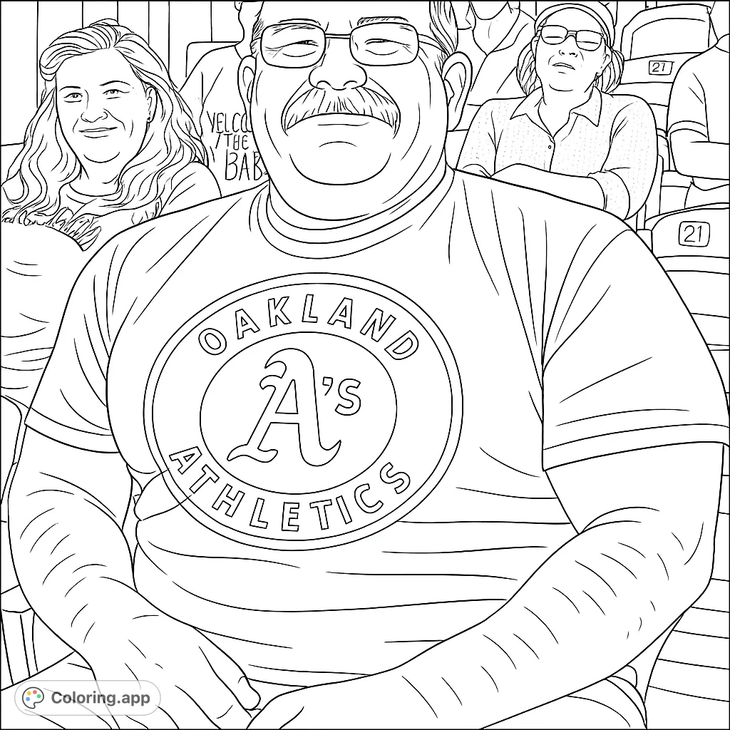 Capture the spirit of game day with this detailed coloring page featuring a dedicated sports fan in the stands, complete with a team logo.