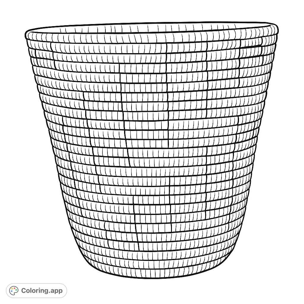 Explore the intricate patterns of a hand-woven basket. This detailed coloring page offers a meditative challenge with its geometric design and textured surface.