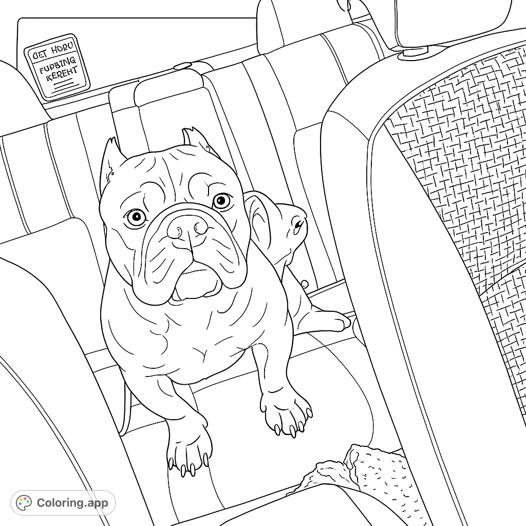 Two adorable dogs on a car adventure, a large bully breed and a small puppy, ready for your creative touch. Perfect for dog lovers!