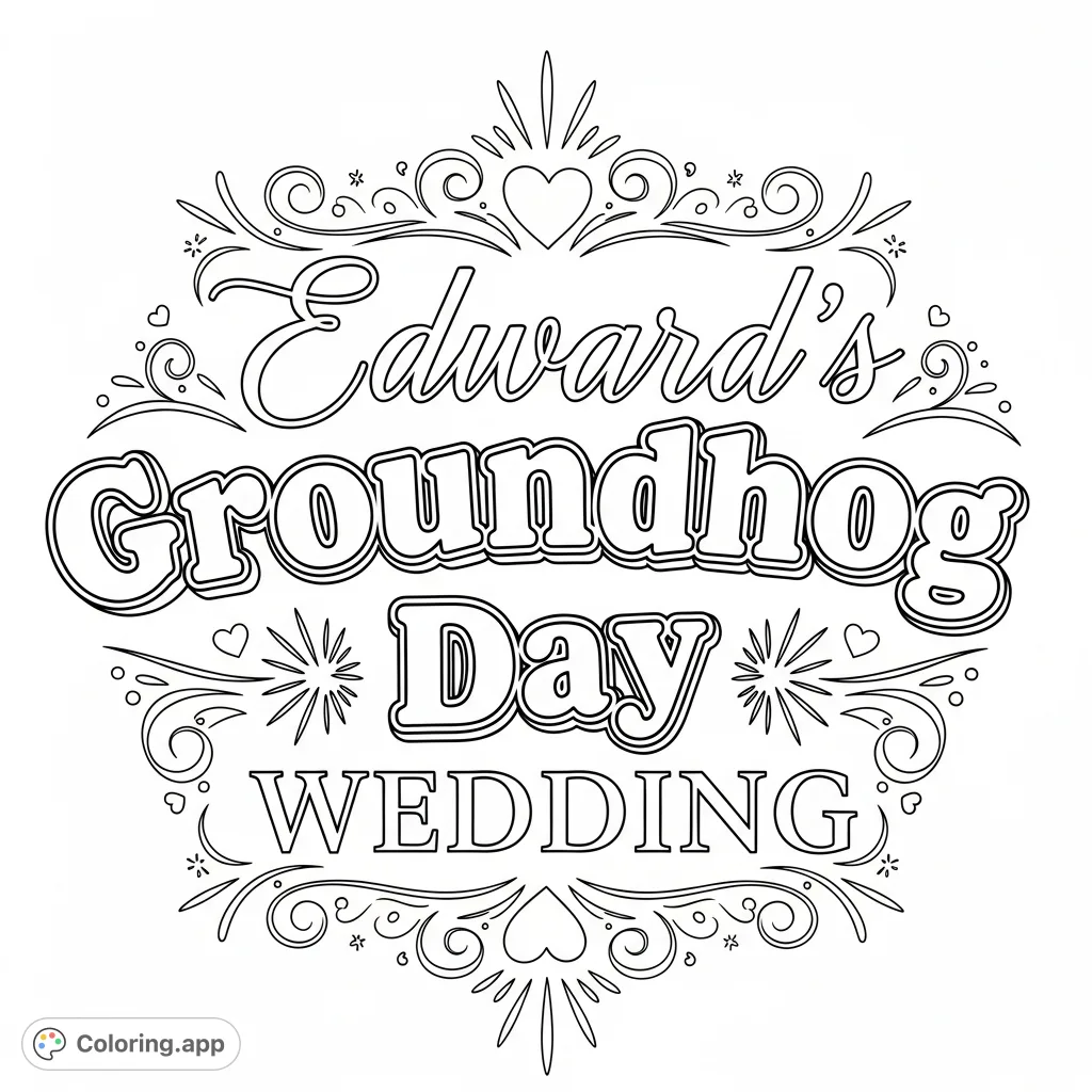 A unique text logo for Edward's Groundhog Day Wedding, featuring elegant script and playful fonts with delicate winter-themed decorations. Perfect for a special celebration.