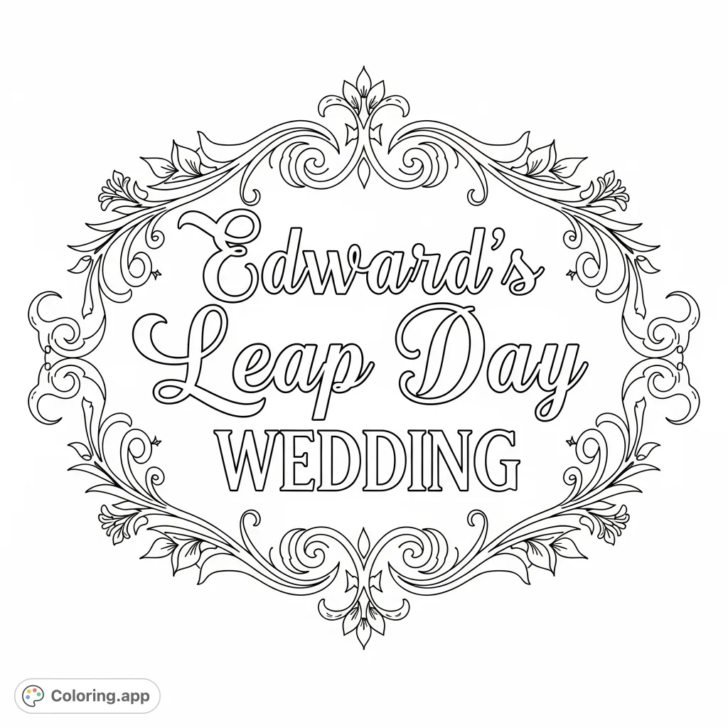 A beautifully stylized text logo for Edward's Leap Day Wedding, featuring elegant typography and intricate decorative flourishes. Perfect for personalizing.