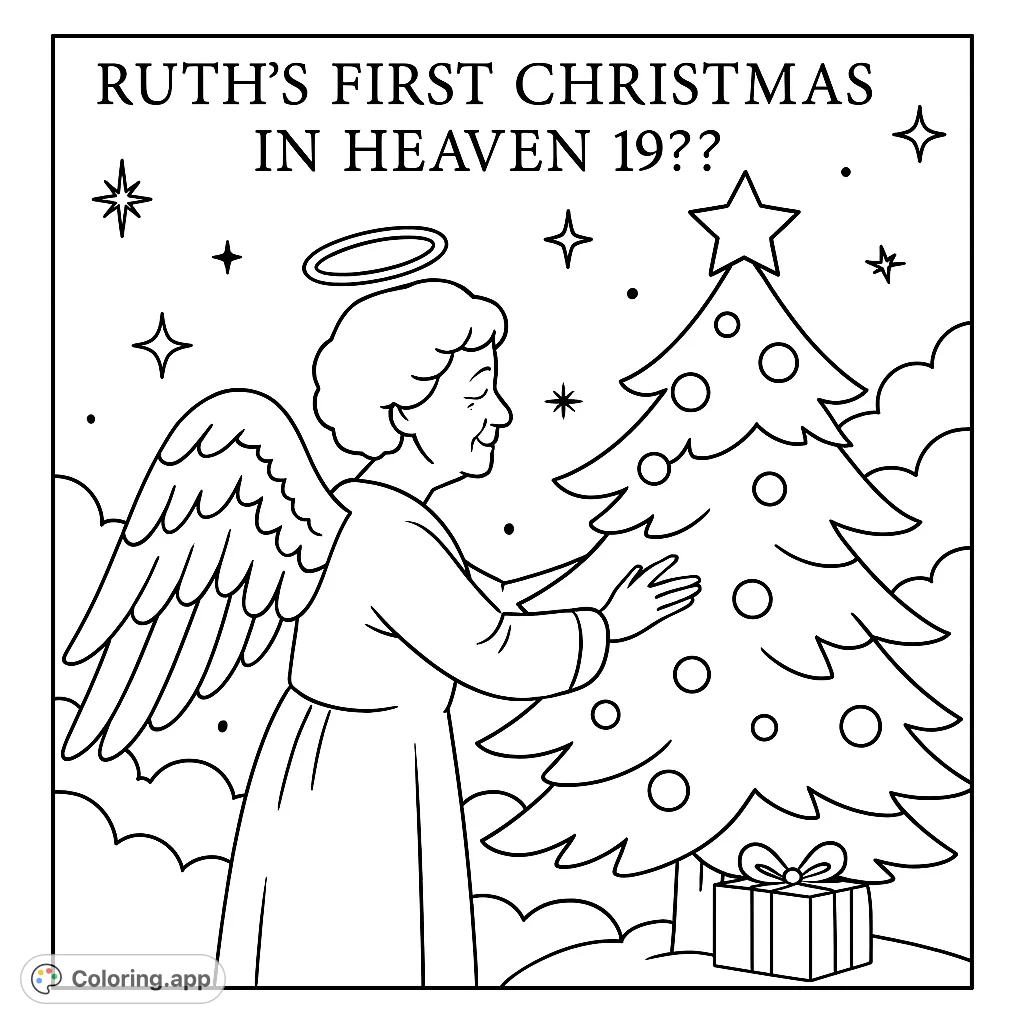 A peaceful Christmas scene in Heaven, featuring Ruth surrounded by celestial elements, angels, and subtle festive details. Perfect for reflection.