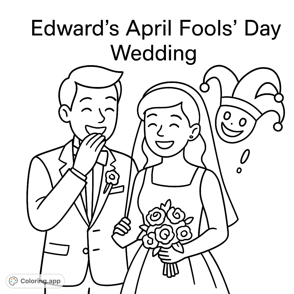A unique text-based coloring page featuring 'Edward's April Fools' Day Wedding,' perfect for personalizing a memorable and quirky celebration.