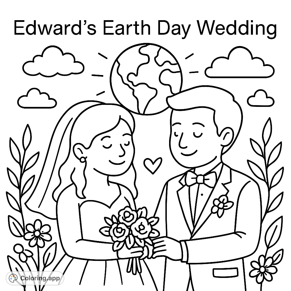 A unique coloring page featuring the text 'Edward's Earth Day Wedding'. Perfect for personalizing a special occasion with creative colors.