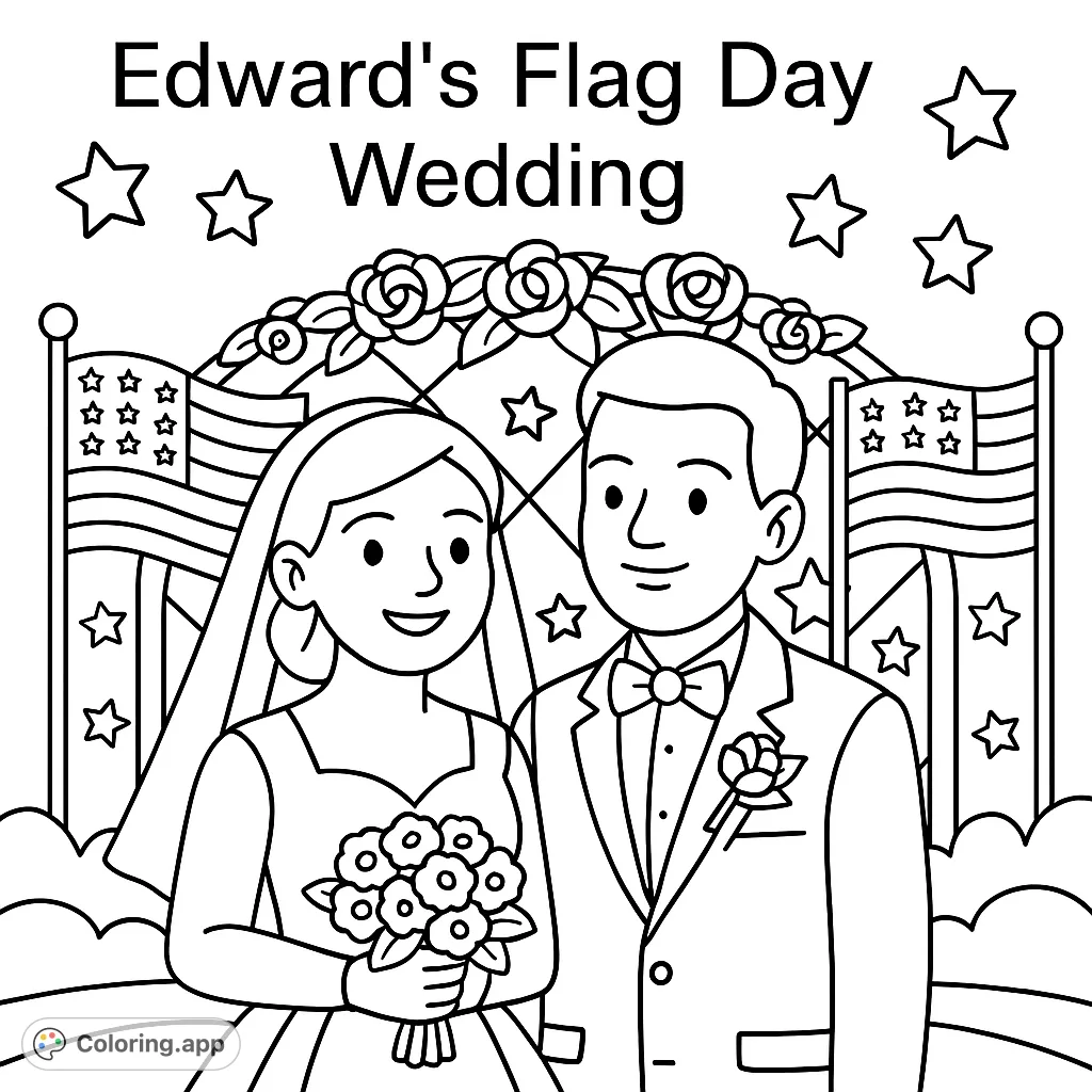 A unique coloring page featuring 'Edward's Flag Day Wedding' in a bold, clear font, perfect for personalizing with patriotic or celebratory colors.