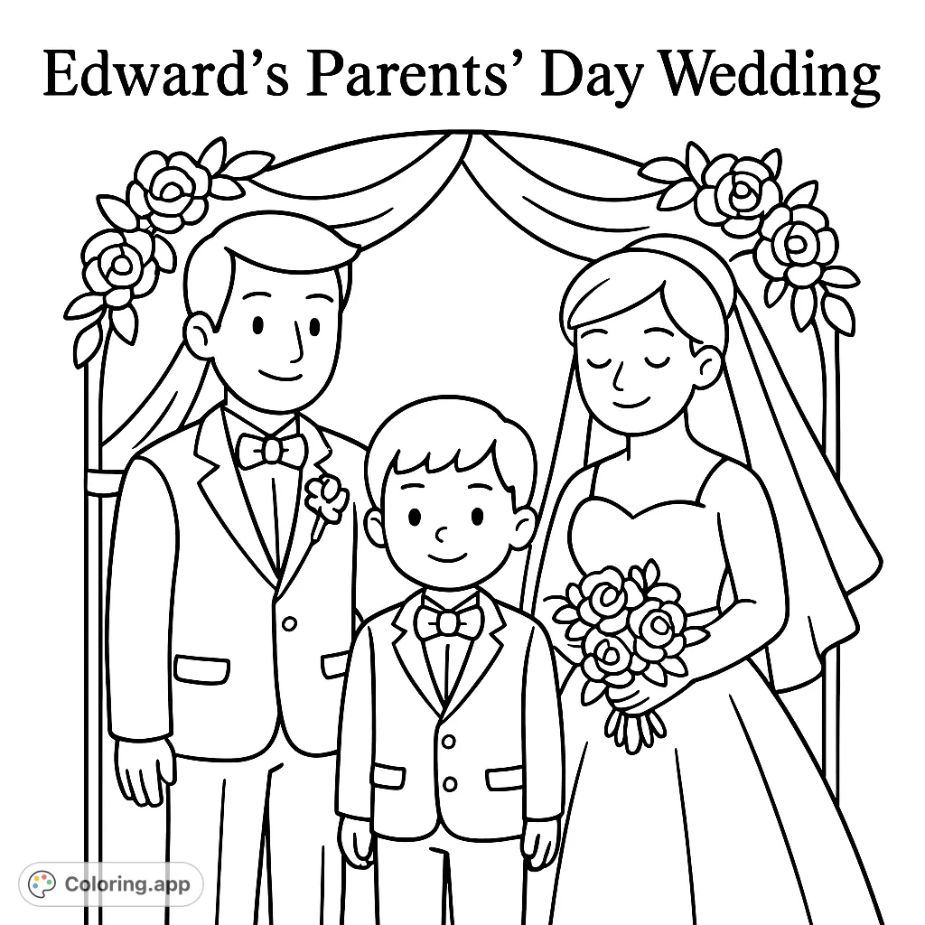 A simple coloring page featuring the phrase 'Edward's Parents' Day Wedding'. Perfect for personalizing a special message for family celebrations.