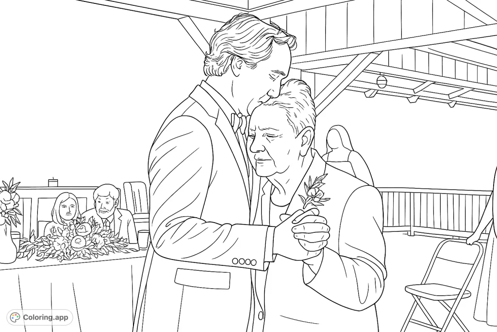 A heartwarming scene of a man and an older woman dancing closely, surrounded by soft lights and a celebratory atmosphere. Perfect for expressing love and connection.