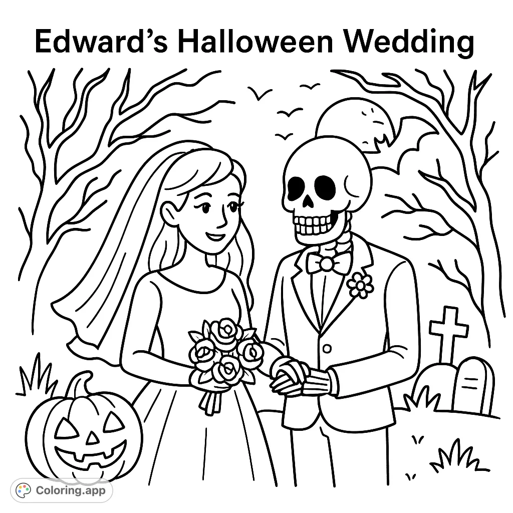 Celebrate a unique Halloween wedding with a couple in themed attire, surrounded by spooky decor, friendly monsters, and a moonlit graveyard setting.