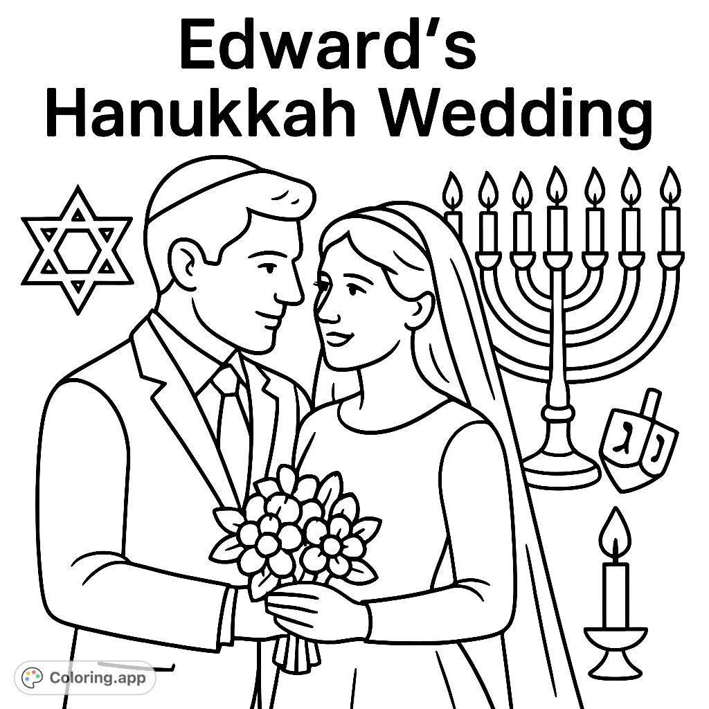 A unique coloring page featuring the phrase 'Edward's Hanukkah Wedding', perfect for personalizing a special occasion or holiday celebration.