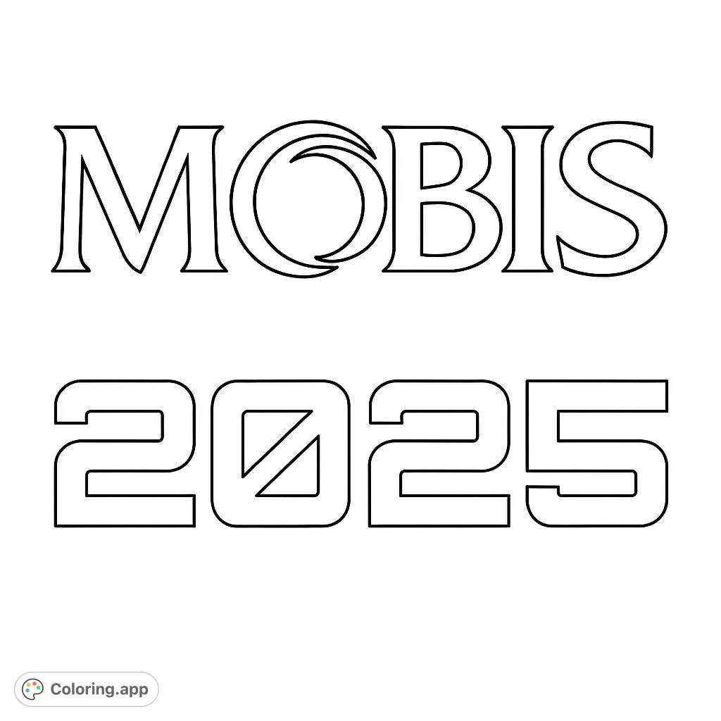 A sleek Mobis 2025 text coloring page featuring elegant serif and futuristic block fonts. Perfect for design enthusiasts and those who love modern typography.