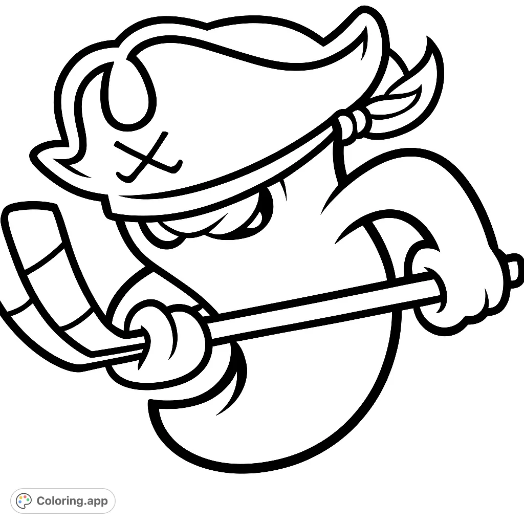 Color this dynamic pirate ghost hockey player, ready for action! A fun, sporty character with a unique pirate twist.