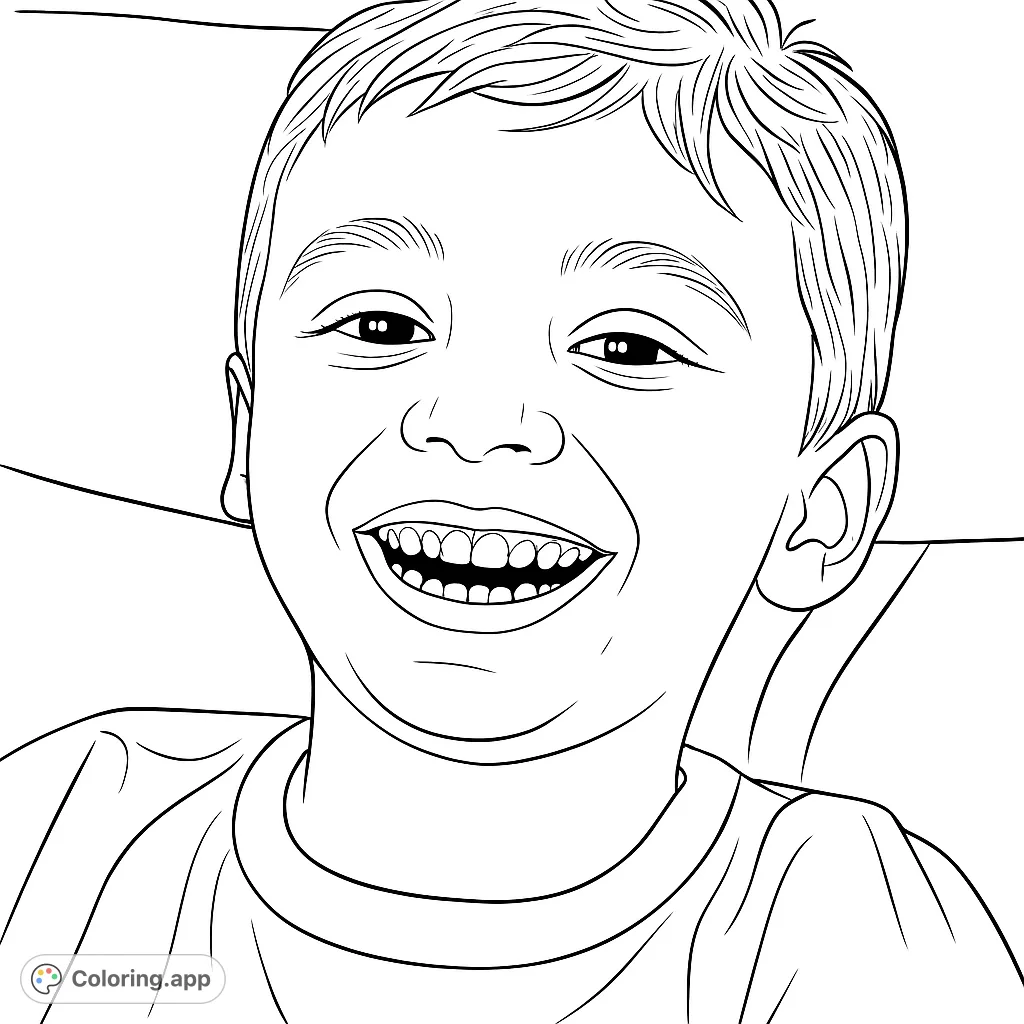 Capture the pure joy of a child's smile with this delightful portrait coloring page. Features a happy child with expressive eyes and a textured background.