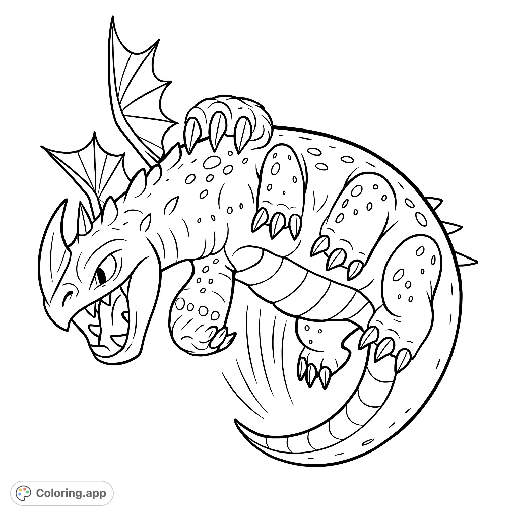 Unleash your imagination with this fantastical winged creature coloring page, featuring a unique dragon-like beast with intricate details and a dynamic pose.