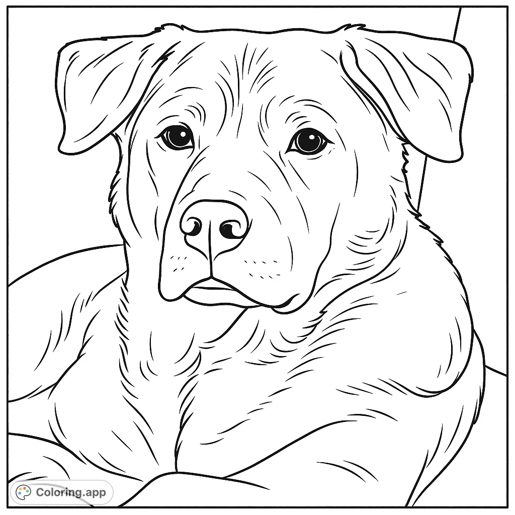 A heartwarming portrait of a gentle dog, perfect for animal lovers to color and bring to life with their favorite shades. A loyal companion awaits your artistic touch.