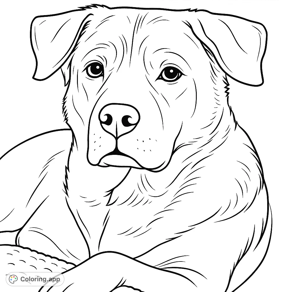 A heartwarming dog portrait coloring page, perfect for animal lovers. Capture the gentle expression and soft fur of this beloved canine friend.