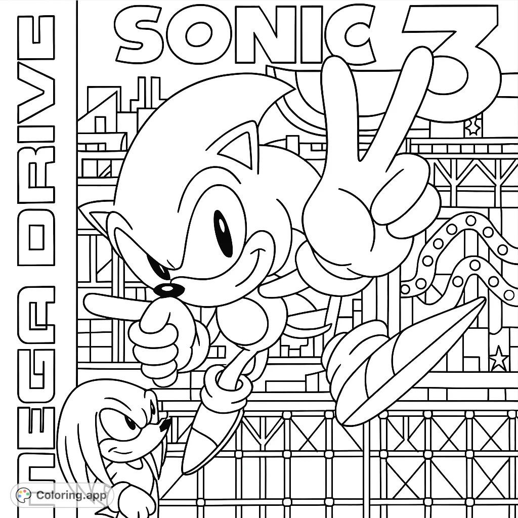 Join Sonic and Knuckles in an action-packed adventure! This dynamic coloring page features the iconic duo amidst a futuristic zone, ready for speed and fun.