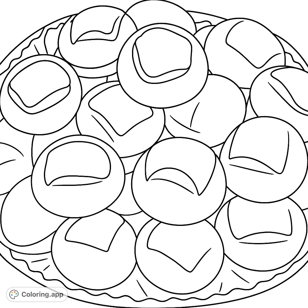 A delightful pile of traditional steamed rice cakes, each topped with a smooth, inviting spread. Perfect for a sweet and satisfying coloring experience!