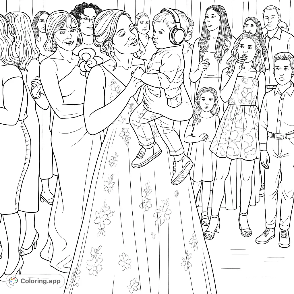A heartwarming scene of a woman holding a child at a lively gathering, surrounded by smiling guests. Perfect for celebrating family and special moments.