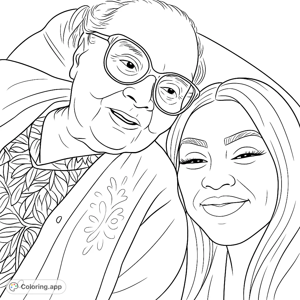 Capture a heartwarming moment between two generations. This family bonding coloring page features an older woman and a younger woman in a tender embrace.
