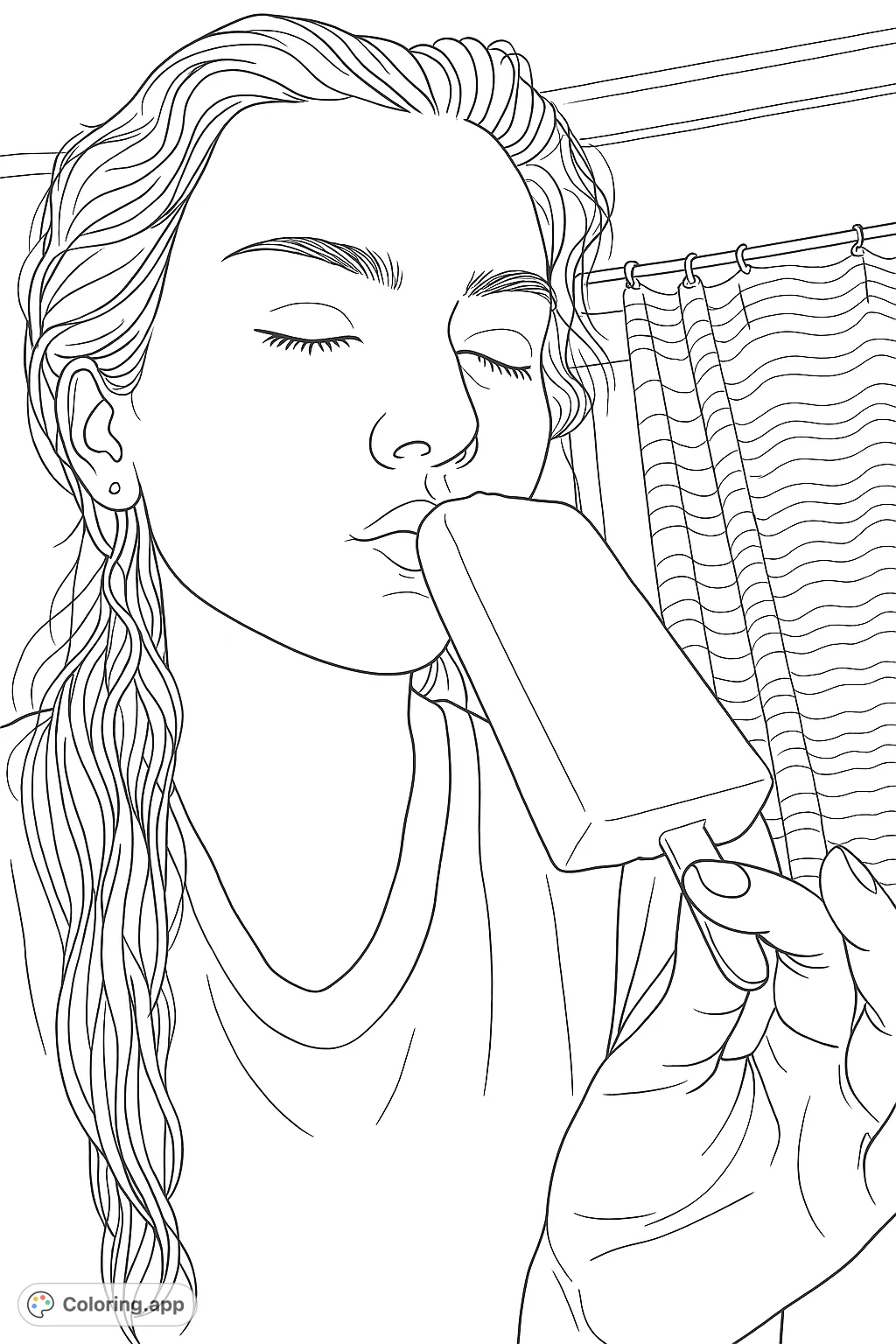 Savor a sweet moment with this delightful popsicle coloring page. Features a person enjoying a frozen treat, perfect for relaxation and creative expression.