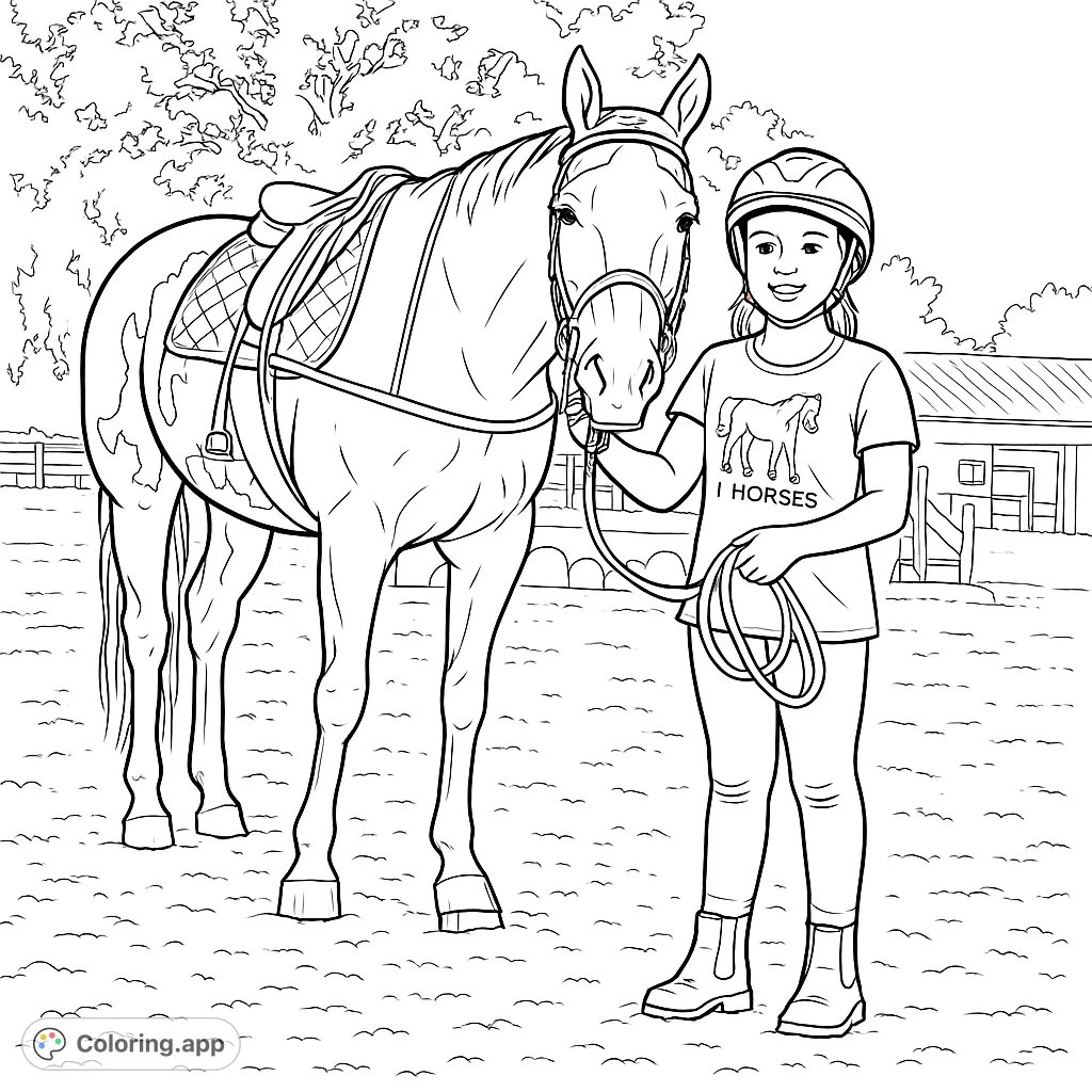 Capture the bond between a young rider and their horse in this detailed equestrian scene. Perfect for horse lovers of all ages.